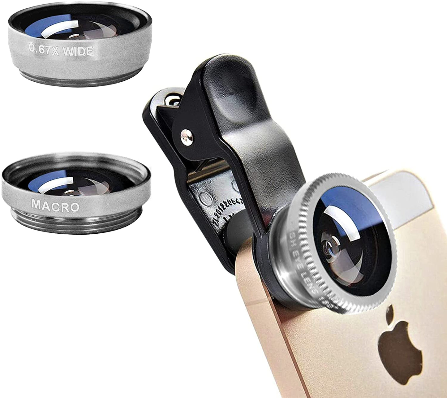 3 in 1 Cell Phone Camera Lens Kit Wide Angle Macro Fisheye Lens Universal for Smart Phones Iphone Samsung Android ANJIELO SMART Silver