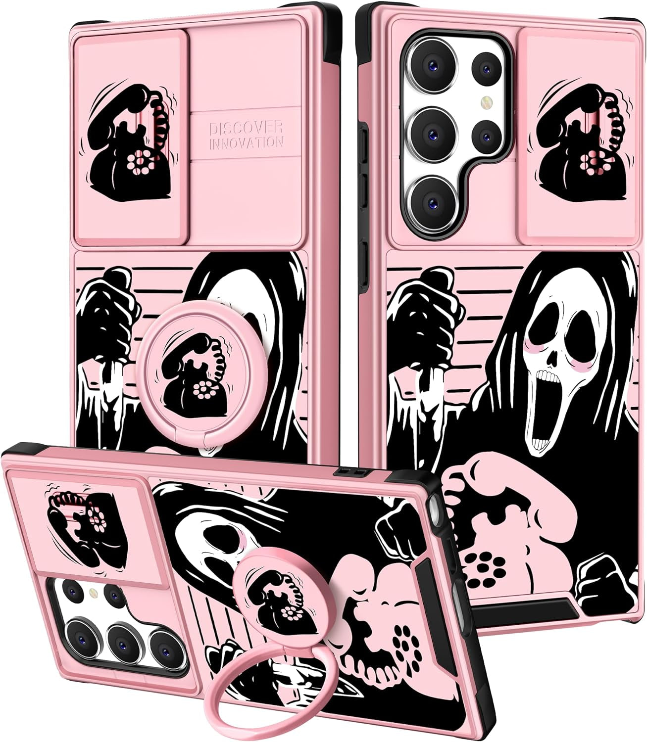 Oqpa for Samsung Galaxy S22 Ultra Case Cute Cartoon Case with Camera Cover+Ring Holder for Women Girly Girls Boys Kids Galaxy S22 Ultra Kawaii Funny Unique Case for Samsung S22 Ultra, Happy Miki meitong2020 Telephone Skull