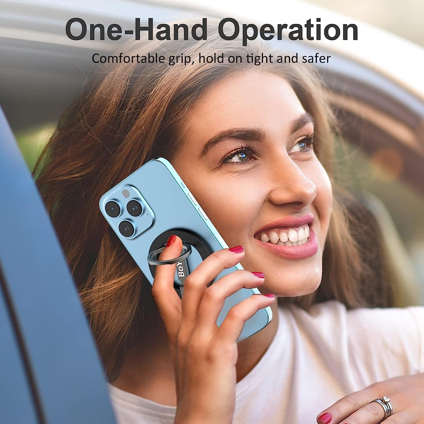 Boyata Magnetic Phone Ring Holder, 360° Rotating Phone Grip for Magsafe, Adjustable & Detachable Finger Ring Stand Compatible for Iphone 12/13/14, Iphone Series & Android Devices Use with Iron Ring BoYata