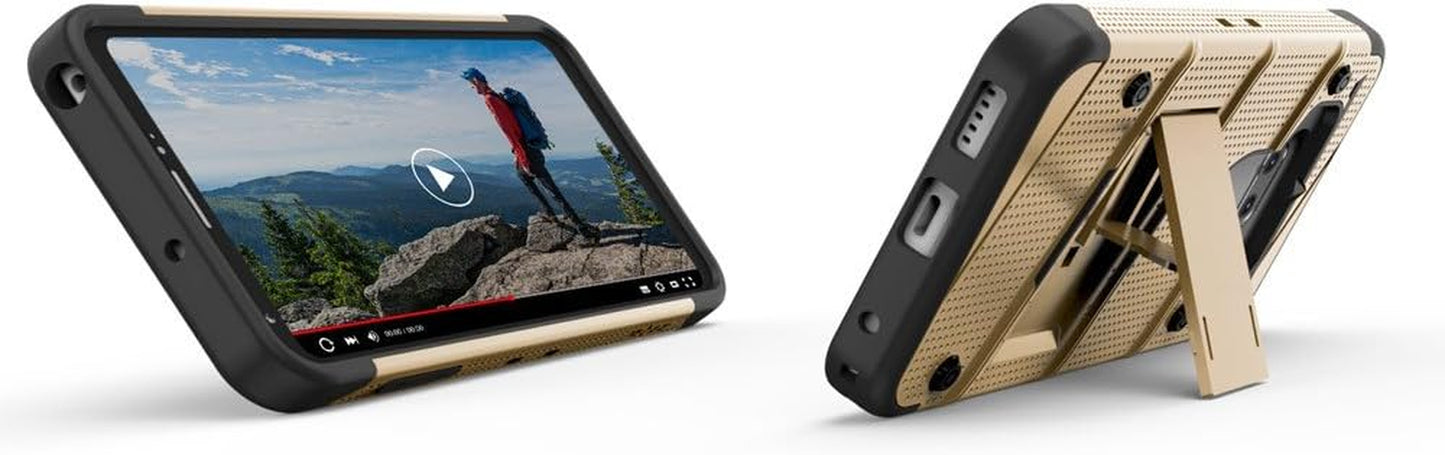 Zizo Bolt Series Compatible with LG V30 Case Military Grade Drop Tested with Tempered Glass Screen Protector, Holster LG V35 Thinq Case Gold Black Zizo
