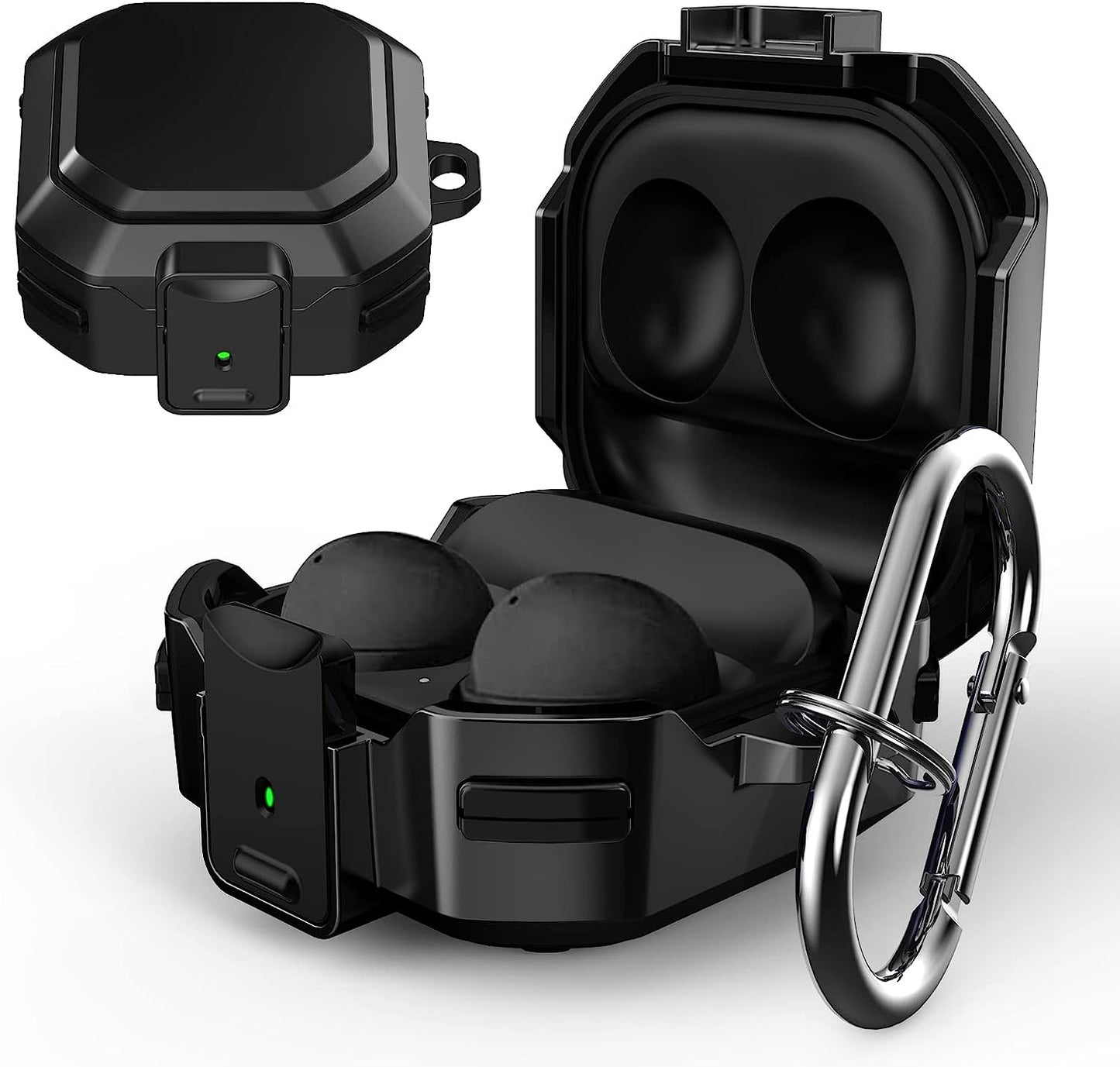 Lechivée for Samsung Galaxy Buds2 Pro Case Buds Pro Case Buds 2 Case Galaxy Buds Live Case with Security Lock Heavy Duty Shockproof Protective Case Cover with Carabiner for Samsung Earbuds Case leChivée US Black