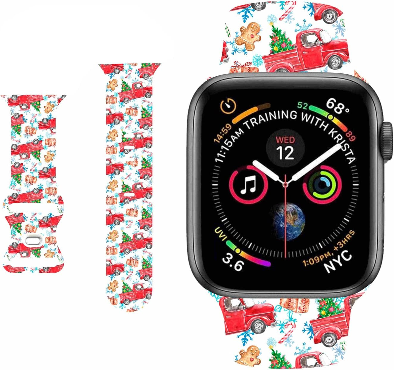 Breathable Christmas Pattern Bands Compatible with Apple Watch 42Mm 44Mm 45Mm M/L,Girls Women Men Colorful Soft Silicone Wristband Strap for Iwatch SE & Series 8/7/6/5/4/3/2/1 (Christmas Plaid) HYHMXB 03.Red Car Christmas 42mm/44mm/45mm M/L