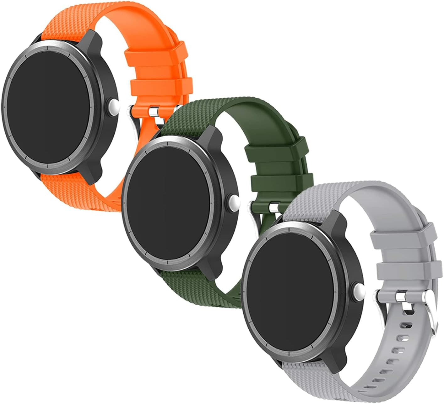 Anrir Vivoactive 3 Watch Band, 20Mm Silicone Bands for Garmin Vivoactive 3/Forerunner 645 Music/Samsung Galaxy 42Mm/Galaxy Watch 3 41Mm/Galaxy Watch Active 2 40Mm/44Mm-Black BIGTANG Grey+Army Green+Orange