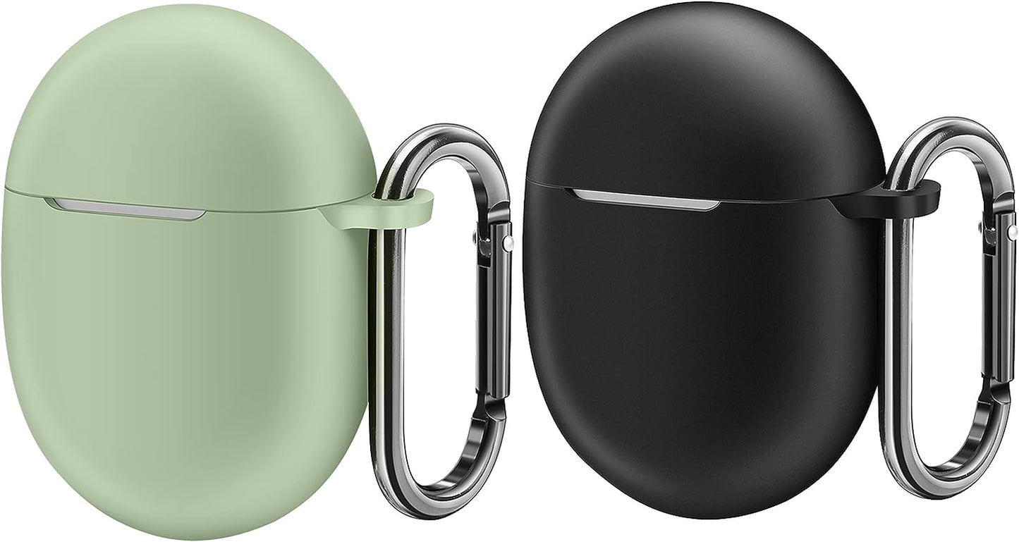 AHBTEYM for Google Pixel Buds Pro Case,Soft Silicone Case for Google Pixel Buds Pro 2022 Protective Earbuds Cover Skin with Carabiner Accessories-2 Pack(Coral Orange/Blue) AHBTEYM Lemongrass/Black