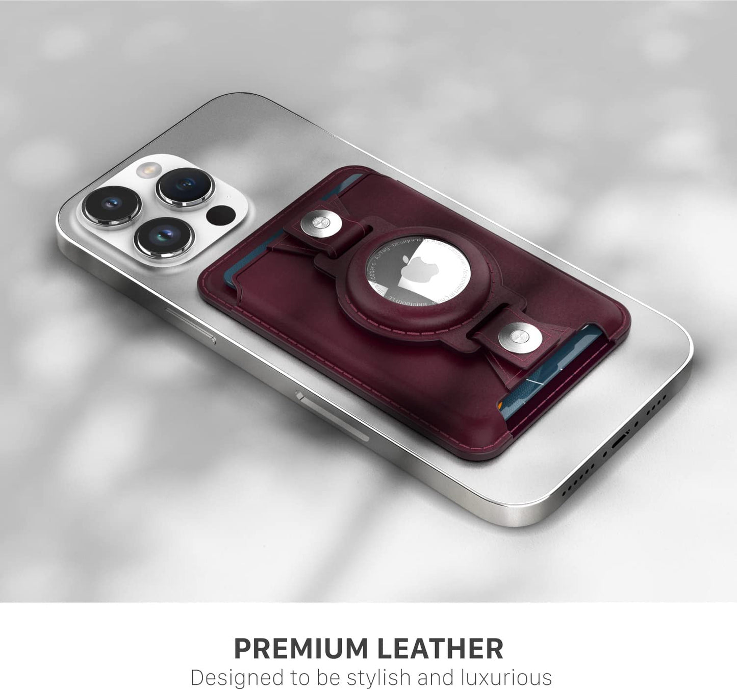 VENA Magsafe Wallet for Iphone with Airtag Holder, Card Holder, RFID Protection, 3-In-1 Detachable Magnetic Leather Case with Kickstand for Iphone 14/13/12 Series - Burgundy Red Vena