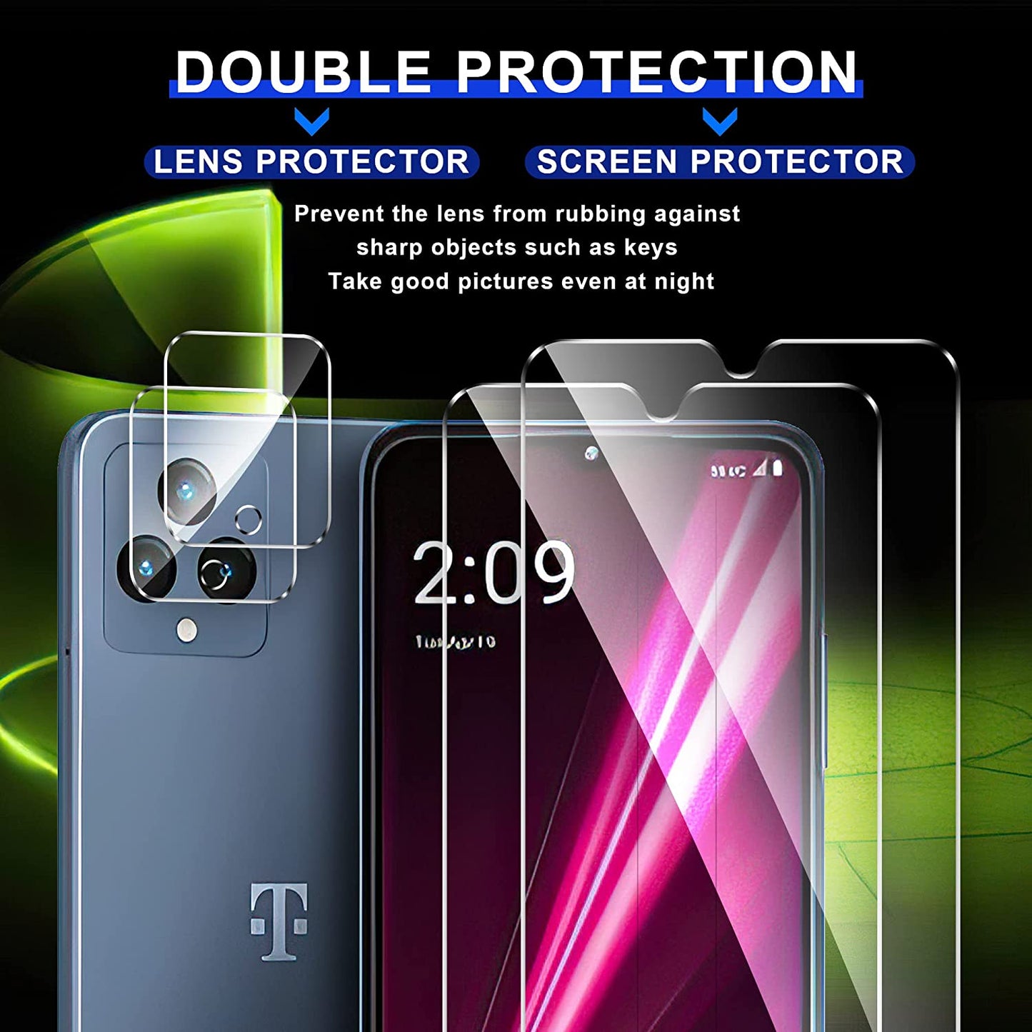 Ogrish [2+2 Pack Screen Protector for T-Mobile Revvl 6 5G and Camera Lens Protector - Tempered Glass,Anti-Fingerprint,Shatter Proof,Hd Clarity Ogrish