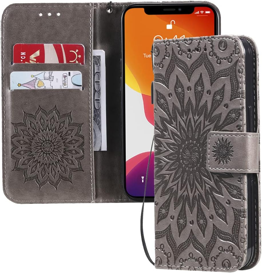 Asdsinfor LG G8 Case Stylish Advanced Embossing Wallet Case Credit Cards Slot with Stand for PU Leather Shockproof Flip Magnetic Case for LG G8 / LG G8 Thinq/Lg G8S Sunflower Blue KT Asdsinfor Kt Sunflower:Gray