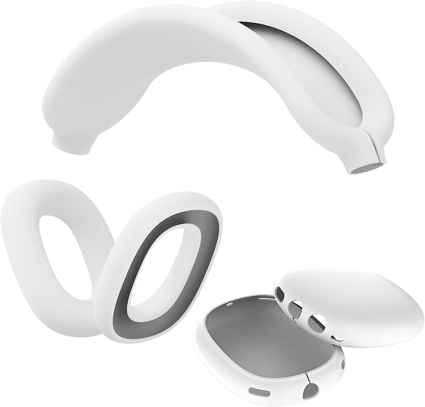 TUCANA Silicon Cases Compatible for Airpods Max, Overhead Cover + Earcup Cover + Ear Pad Cover (Black) TUCANA White