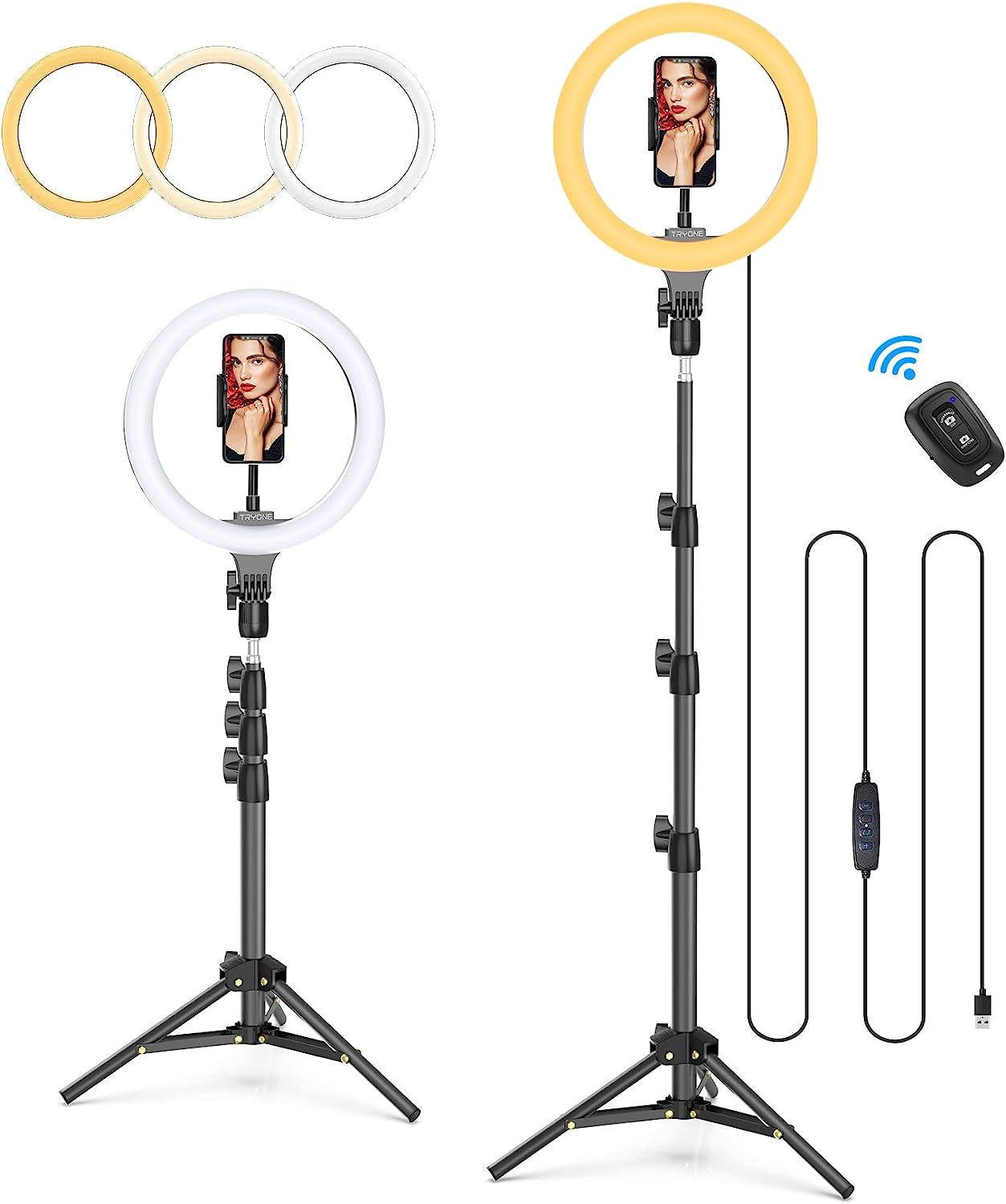 10.2" Selfie Ring Light with Tripod Stand & Phone Holder, Tryone LED Circle Light Halo Light for Video Recording/Makeup/Photography/Live Stream/Vlog Winbywin