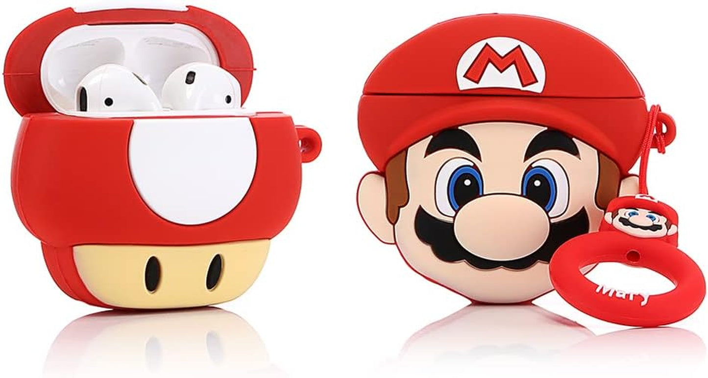 (2 Pack) BGAANM Cute Airpods 1/2 Case Silicone Cover with Keychain, Cartoon Skin Design Headphones Charging Case Protective Cover Accessories Kits Compatible for Airpods 1 and 2 (Minnie+Mickey) BGAANM Mario+Mushrooms