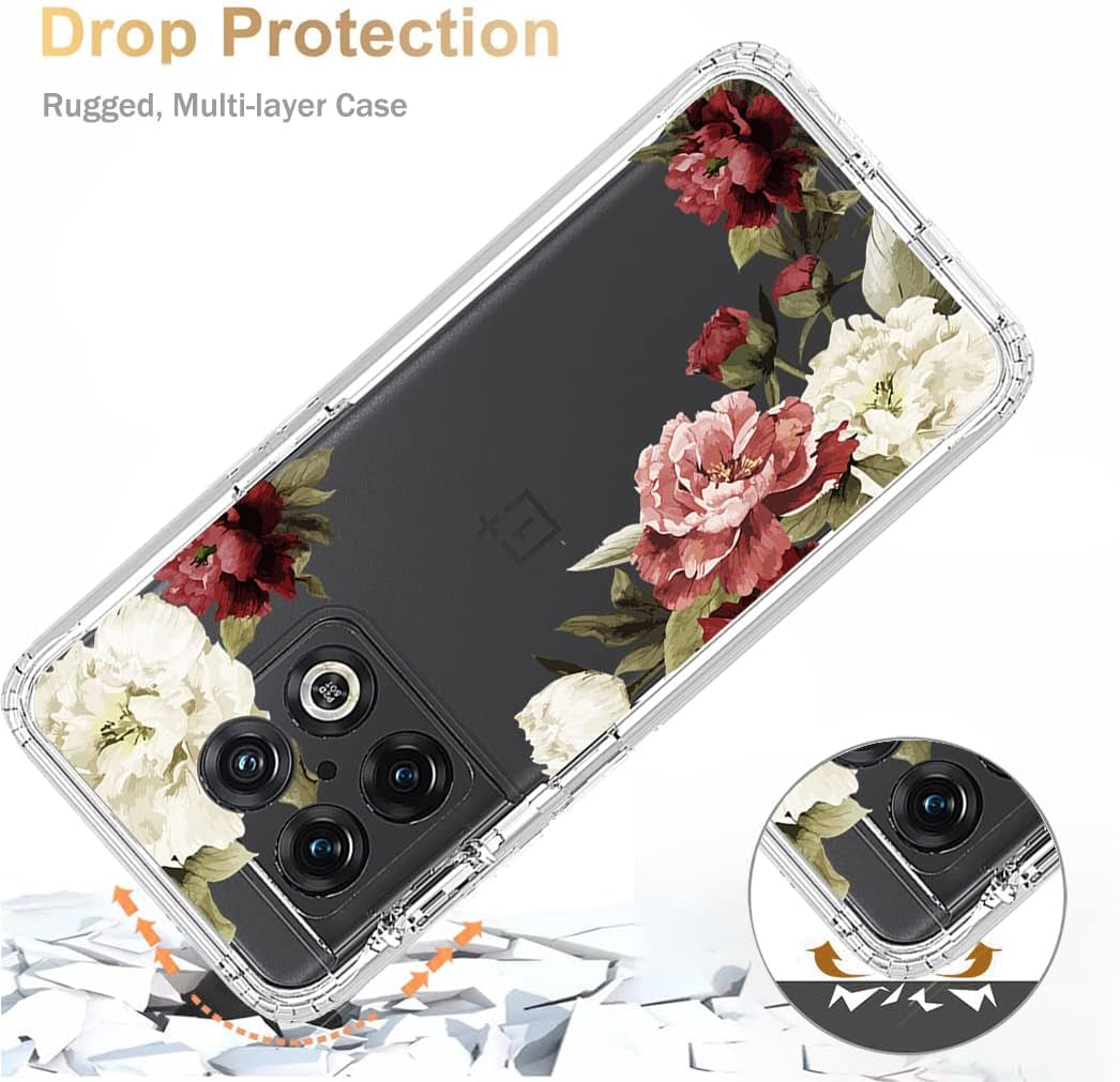 Yodueiv for Oneplus 10 Pro NE2210 Case with Tempered Glass Screen Protector, Full-Body Cute Clear Floral Pattern Protective Phone Cover Case for Oneplus 10 Pro (Flower) Yodueiv