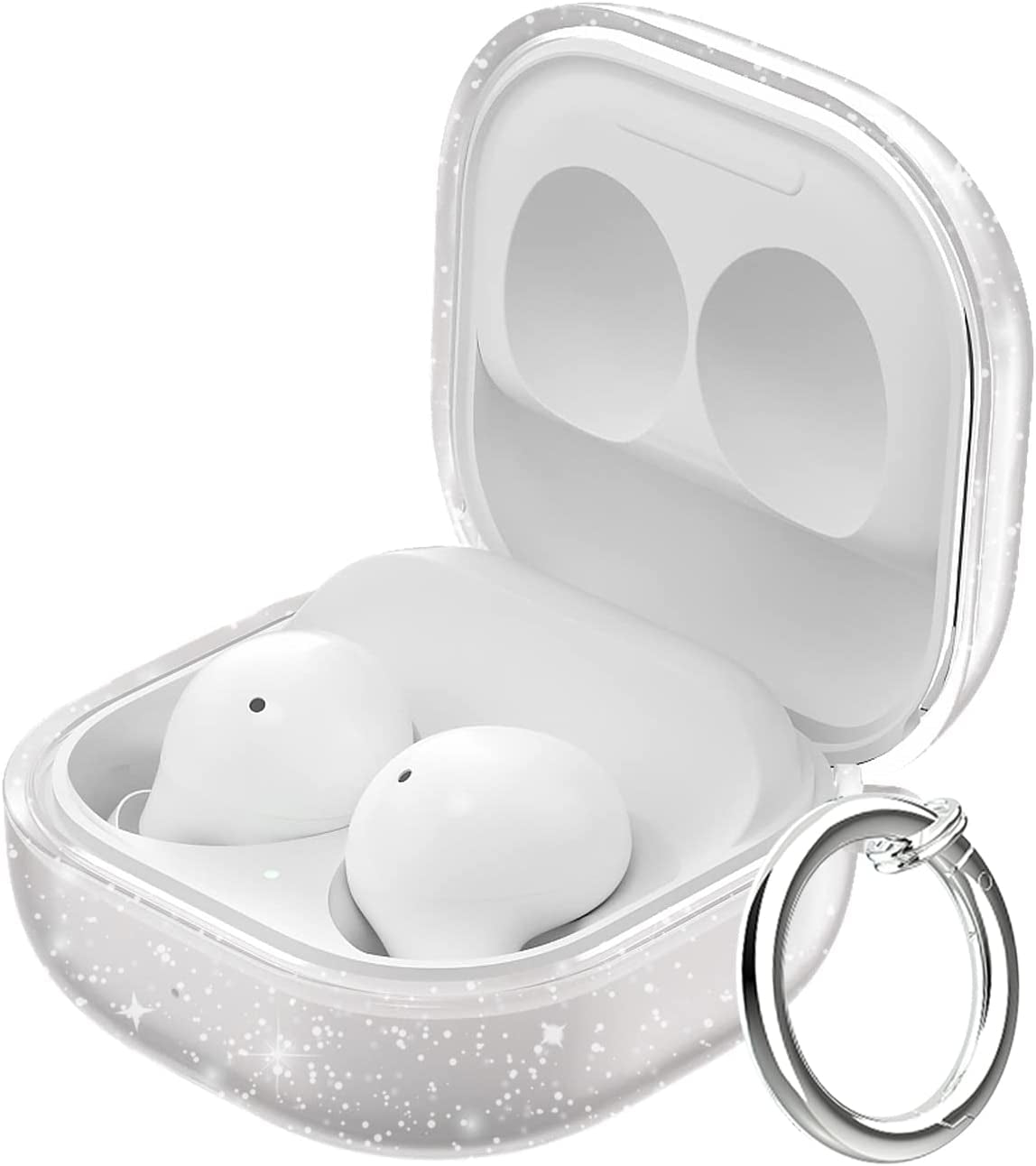 Aircawin Clear Case for Samsung Galaxy Buds 2 Pro Case 2022/Galaxy Buds 2 Case 2021/Galaxy Buds Pro Case 2021/Galaxy Buds Live Case 2020 Clear Cover,Soft TPU Transparent Case with Keychain-Clear Aircawin Glitter