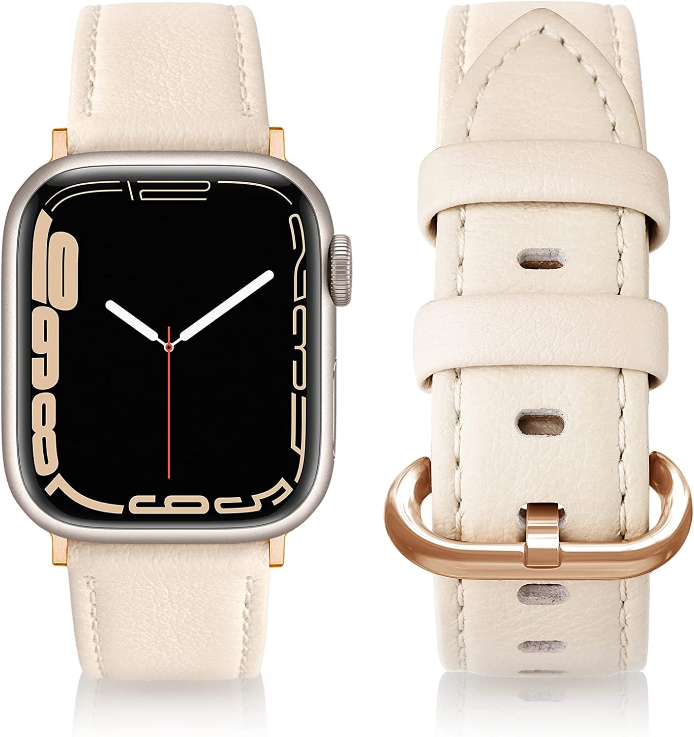 SWEES Leather Bands Compatible with Apple Watch Bands 41Mm 40Mm 38Mm Women Men, Genuine Leather Bands Replacement Strap for Apple Iwatch SE2 SE Series 8 7 6 5 4 3 2 1,Sports & Edition SWEES Ivoy White