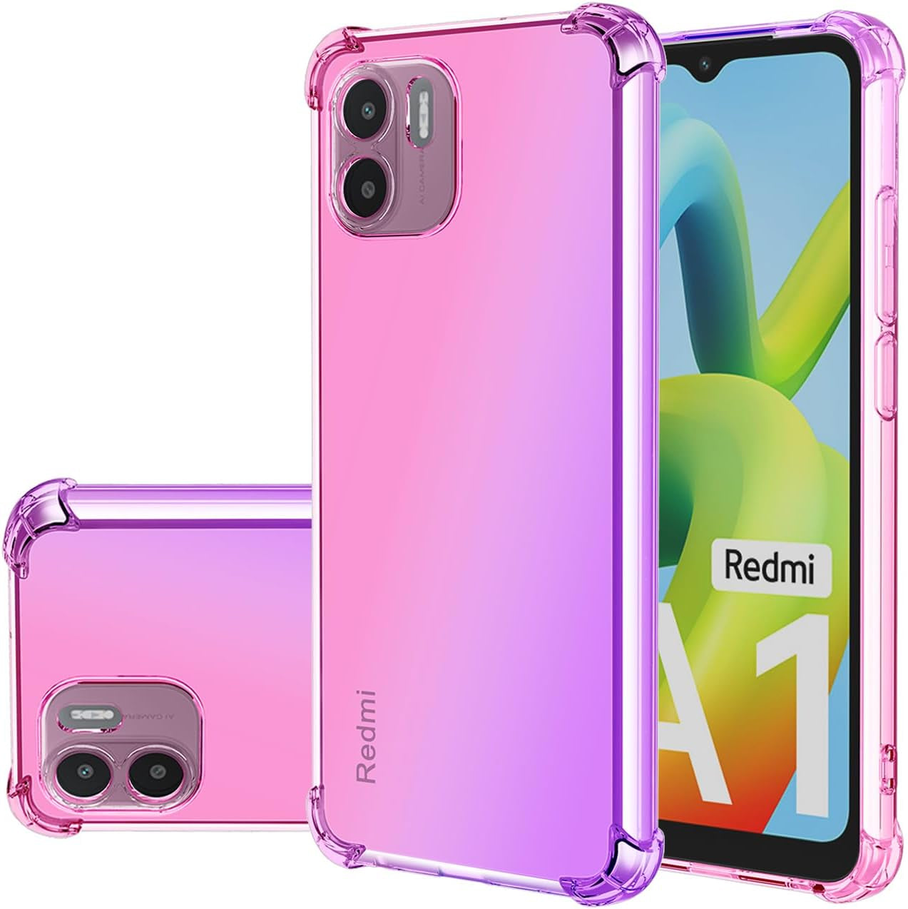 Gufuwo Case for Redmi A1 Case, Redmi A2 220733SI Cute Case Girls Women, Gradient Slim anti Scratch Soft TPU Phone Cover Shockproof Protective Case for Xiaomi Redmi A1 (Purple/Blue) Gufuwo Pink/Purple