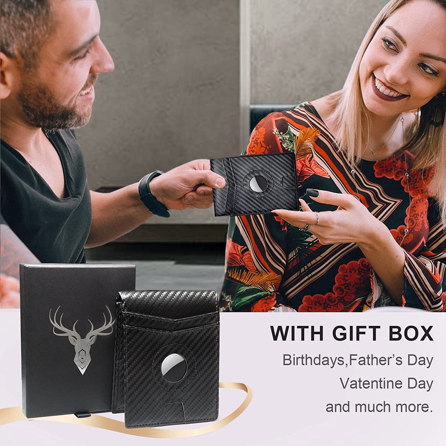 GACEMIU Airtag* Wallet Mens Bifold Leather Carbon Fiber Wallet Air Tag Wallet with Card Holder RFID Blocking Gifts for Men GACEMIU