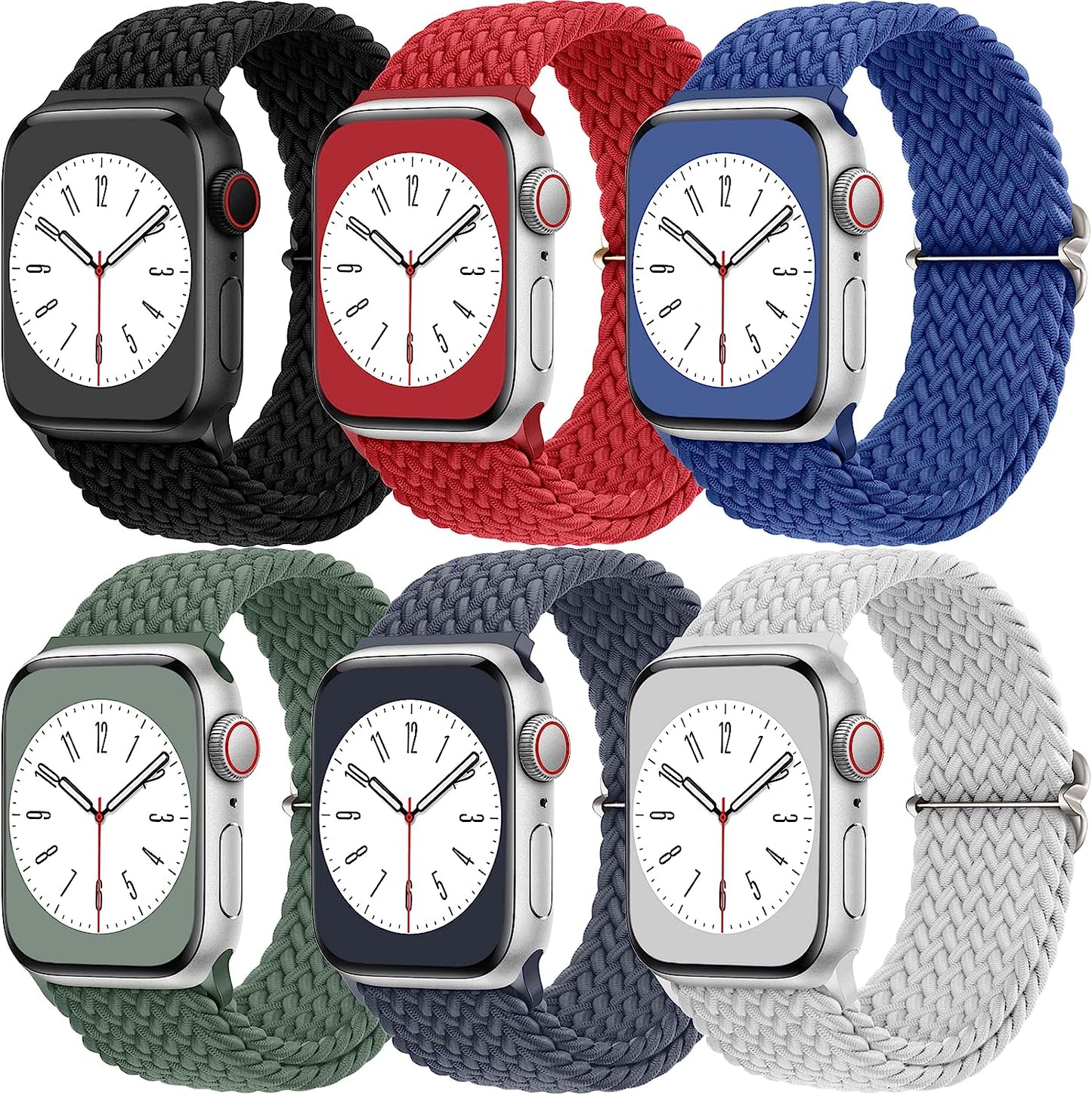 6 Pack Stretchy Braided Solo Loop Compatible with Apple Watch Band 38Mm 40Mm 41M 42Mm 44Mm 45Mm 49Mm Women Men, Adjustable Elastic Nylon Sport Bands for Iwatch Apple Watch Series 8 7 6 5 4 3 2 1 SE Witzon Black/Green/Atlantic Blue/Red/Dark Gray/White-Gray 42mm/44mm/45mm/49mm