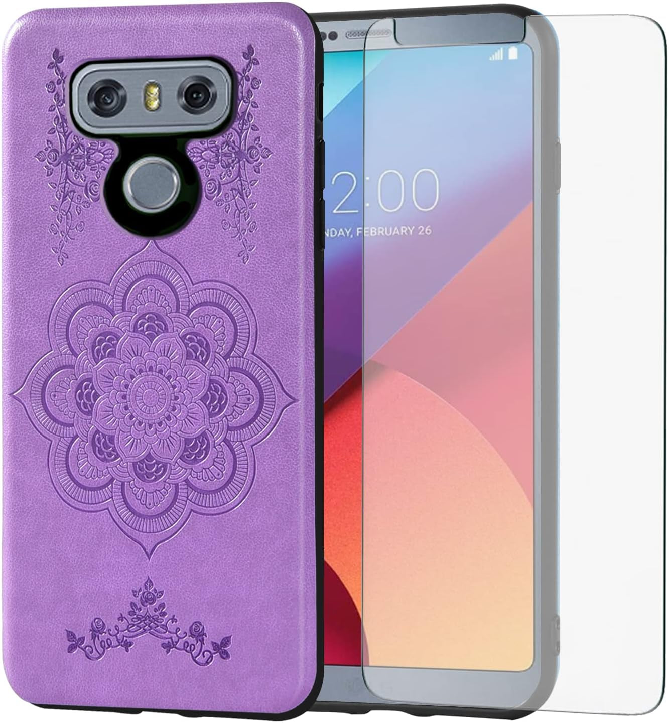 Asuwish Compatible with LG G6 Case and Tempered Glass Screen Protector Thin Slim Soft TPU Flower Rugged Leather Cell Phone Cover for LGG6 Thinq LG6 Thin Q G 6 plus G6+ 6G VS988 H872 Women Rose Gold Asuwish Purple For Lg G6 / G6 Plus / G6 Thinq