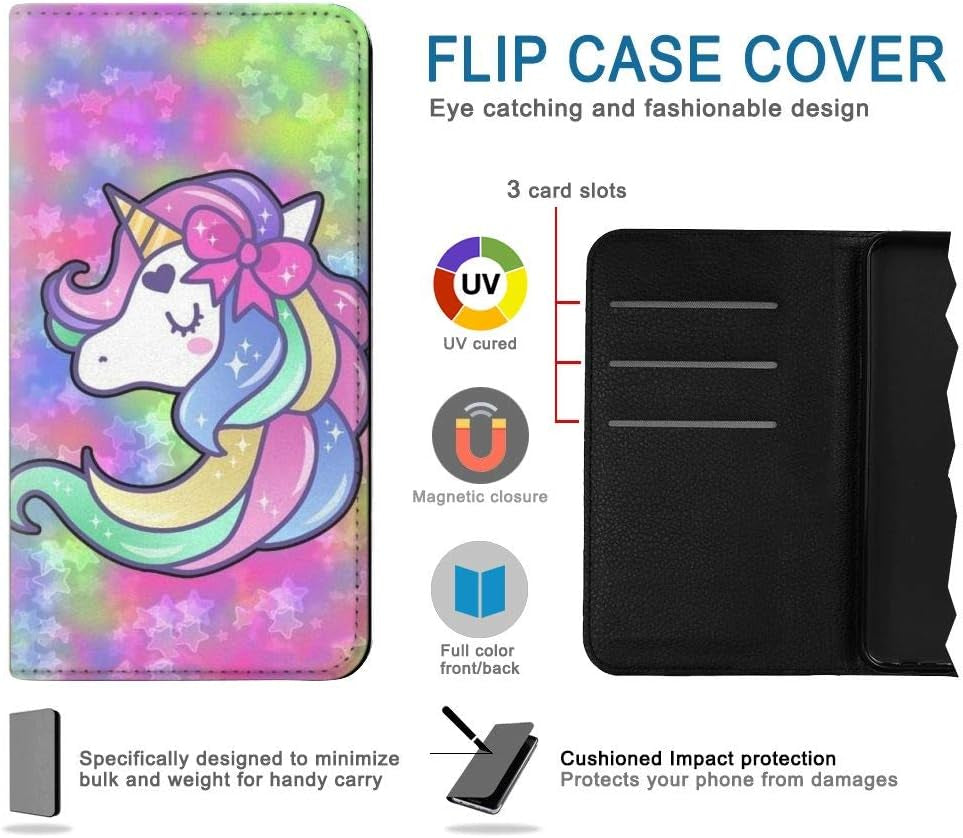 RW3264 Pastel Unicorn PU Leather Flip Case Cover for LG V30, LG V30 Plus, LG V30S Thinq, LG V35, LG V35 Thinq jjphonecase