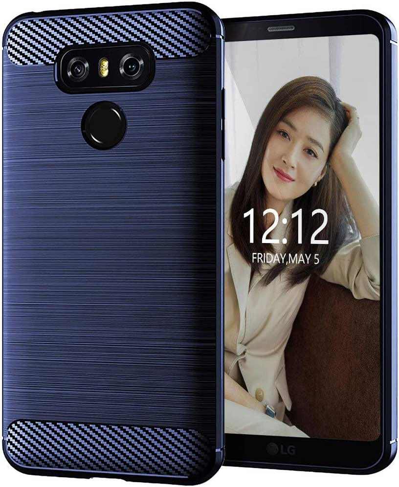 EGALO LG G6 Silicone Case, LG G6 plus Black Case Slim Thin Soft Skin Carbon Fiber Flexible TPU Anti-Scratch Shock Absorption Lightweight Rubber Protective Cases for LG G6 Plus,Brushed Black EGALO Brushed Blue