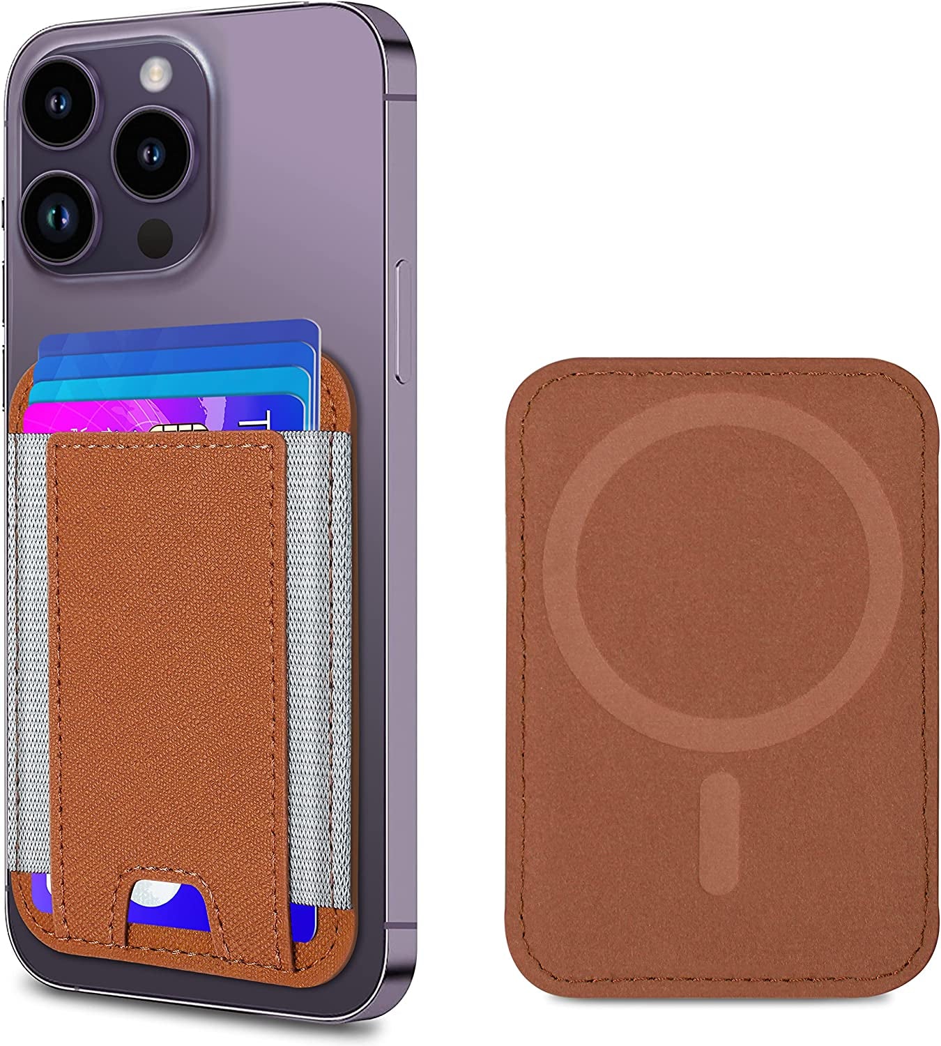 Magnetic Wallet Card Holder Compatible with Apple Magsafe Wallet for Iphone 14/13/12 Series, Priume Vegan Leather, Magnetic Wallet for Iphone 14/13/12 Pro Max/14 Plus/14 Pro/14, 7 Cards Holder, Black ExtreLife Brown+Finger Slot