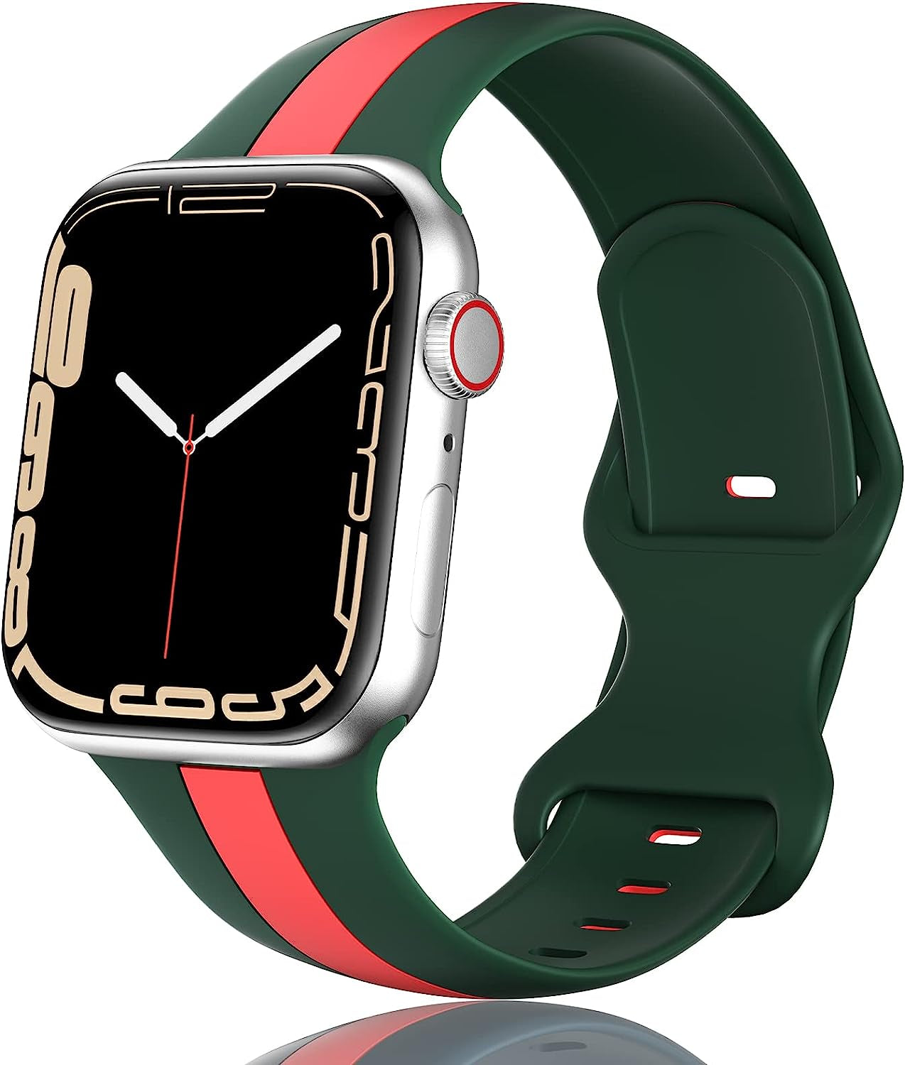 Designer Apple Watch Band 38Mm 40Mm 41Mm 42Mm 44Mm 45Mm for Women Men Silicone Sport Replacement Watch Bands Breathable Soft Strap Wristband for Iwatch Series SE 7 6 5 4 3 2 1 HONEYBABY GreenRed 38mm/40mm/41mm