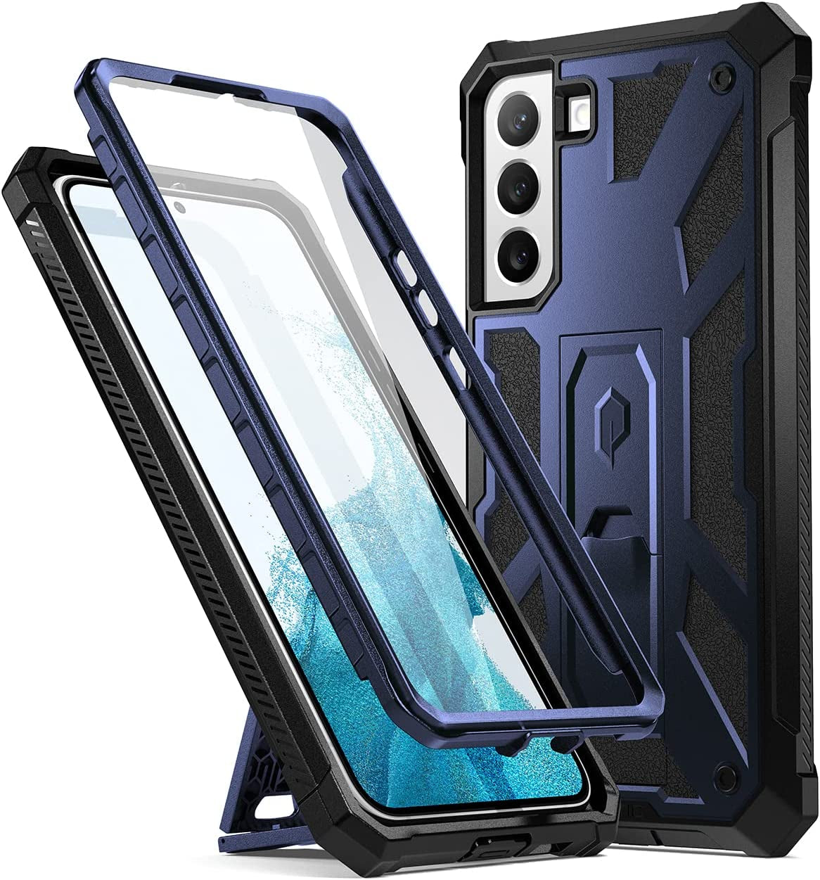 Poetic Spartan Case for Samsung Galaxy S22+ plus 5G 6.6 Inch, Built-In Screen Protector Work with Fingerprint ID, Full Body Rugged Shockproof Protective Cover Case with Kickstand, Metallic Orange Poetic Midnight Blue