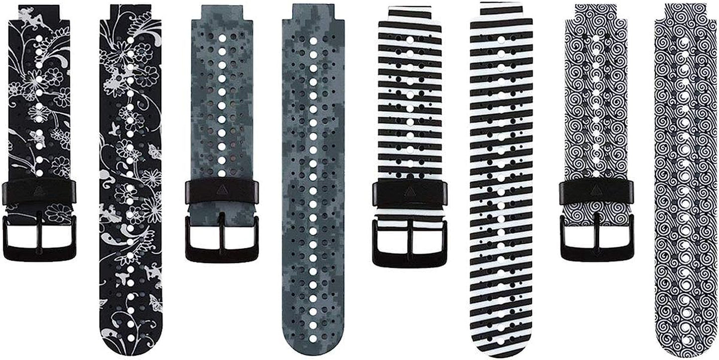 Honecumi Bands Compatible with Garmin Approach S20/ S5/ S6/Forerunner 220/230/ 235/235Lite/ 620/630/ 735/735XT Smart Watchband Wrist Band Strap for Men Women,Soft Silicone Colorful Band Accessory honecumi 4 Pcs-Pattern A