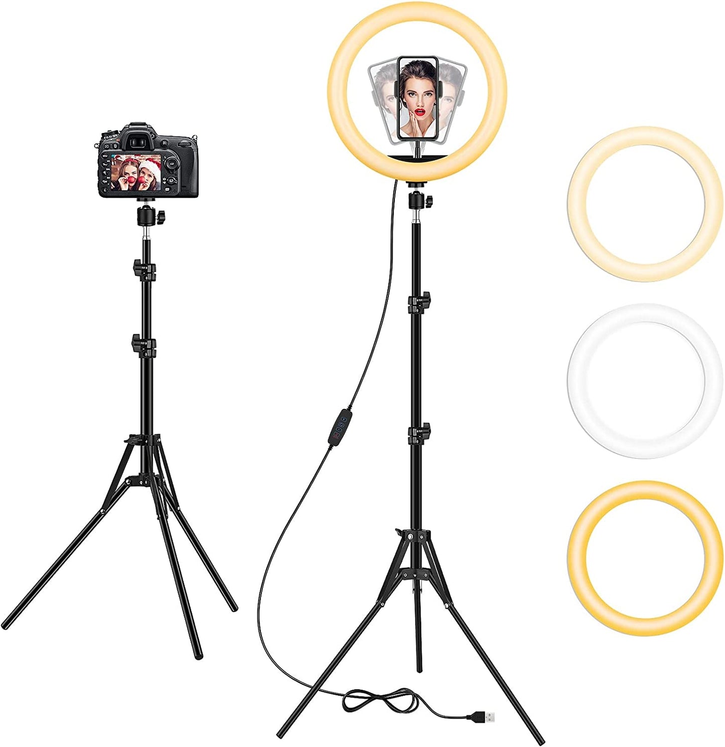 13 Inch Ring Light with Floor Tripod and Desk Stand(Ringlight Kit Totally 74" Tall), LED Circle Light with Phone Holder, for Photo Selfie, Video Recording, Zoom Meeting LIPETY 12.6 inch