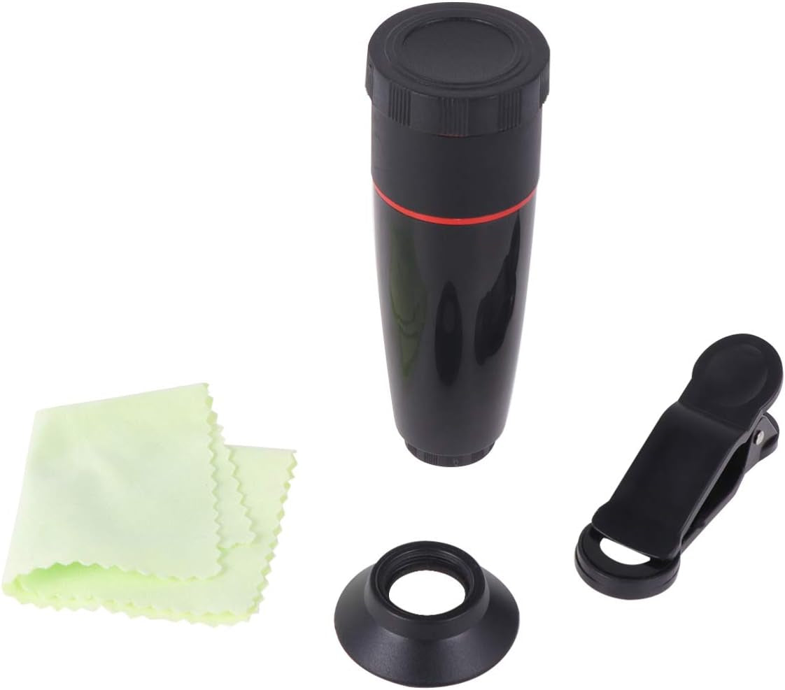 Hemobllo Fisheye Lens Cell Phone Camera Lens- 12X Zoom Phone External Lens, Smartphone Lens Phone Camera Zoom Lens, Lens Attachment Camera Lens for Cell Phone (Black) Fisheye Lens Monoculars Hemobllo