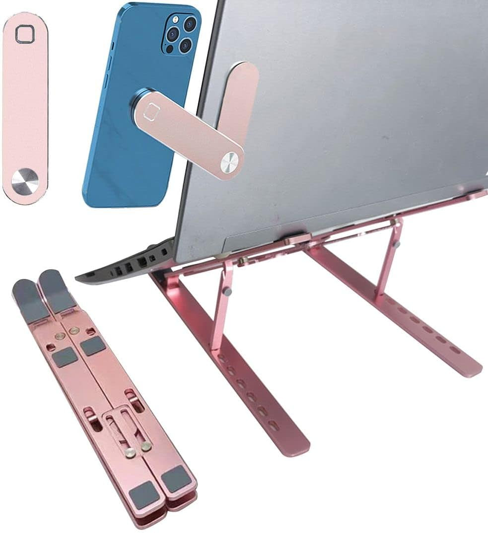Chezmax Laptop Stand Magnetic Notebook Phone Holder, Adjustable Aluminum Compatible Ergonomic Foldable Computer Riser, Multi-Angle Tablets Tray for 10-15.6 Inch Ultrabook Black ChezMax B- Pink Color