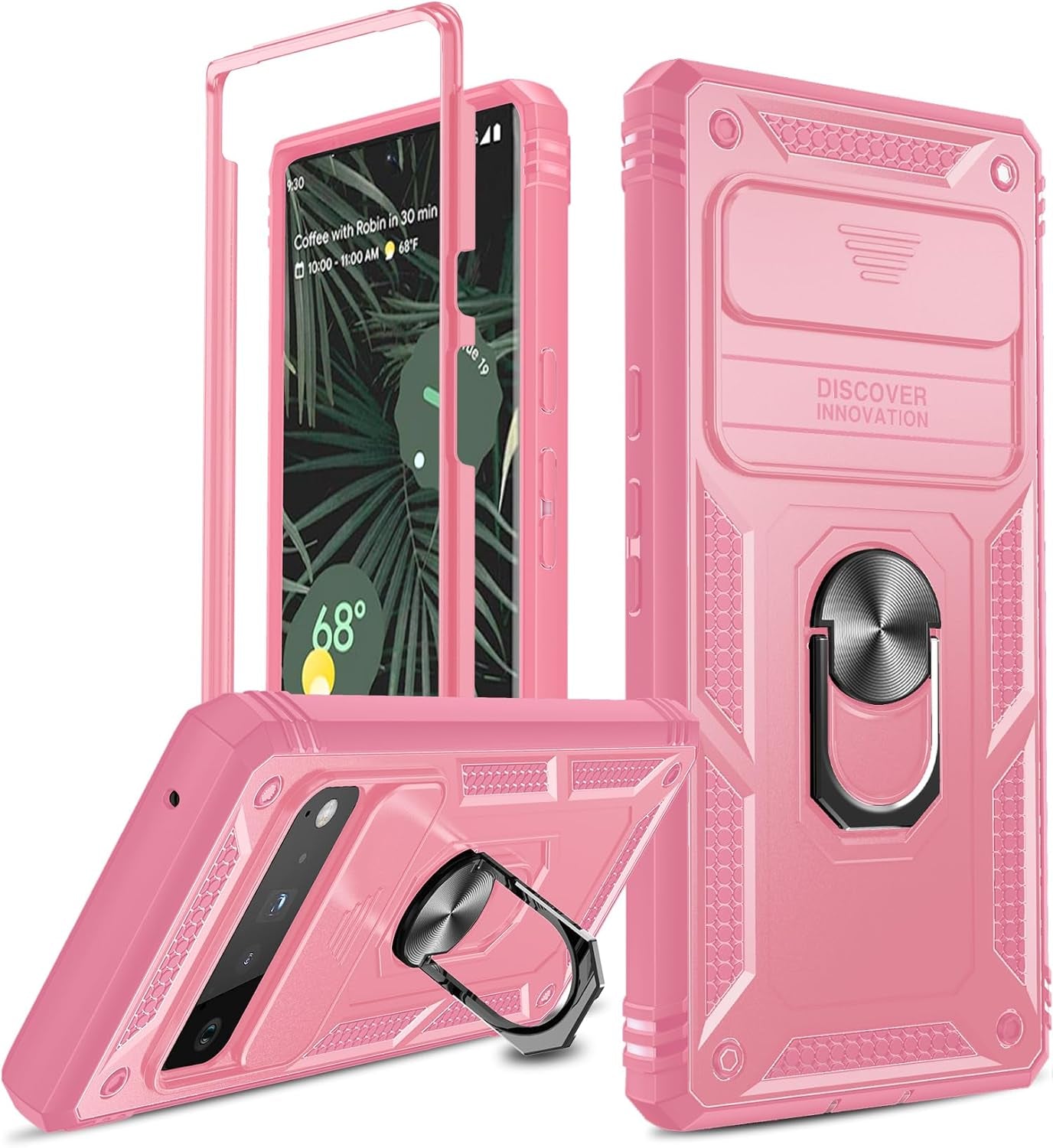 Leyi for Pixel 6 Pro Case: Google Pixel 6 Pro Case with Slide Camera Cover, 360 Full Body Military-Grade Phone Case with Kickstand for Pixel 6 Pro, Sea Blue LeYi Pink