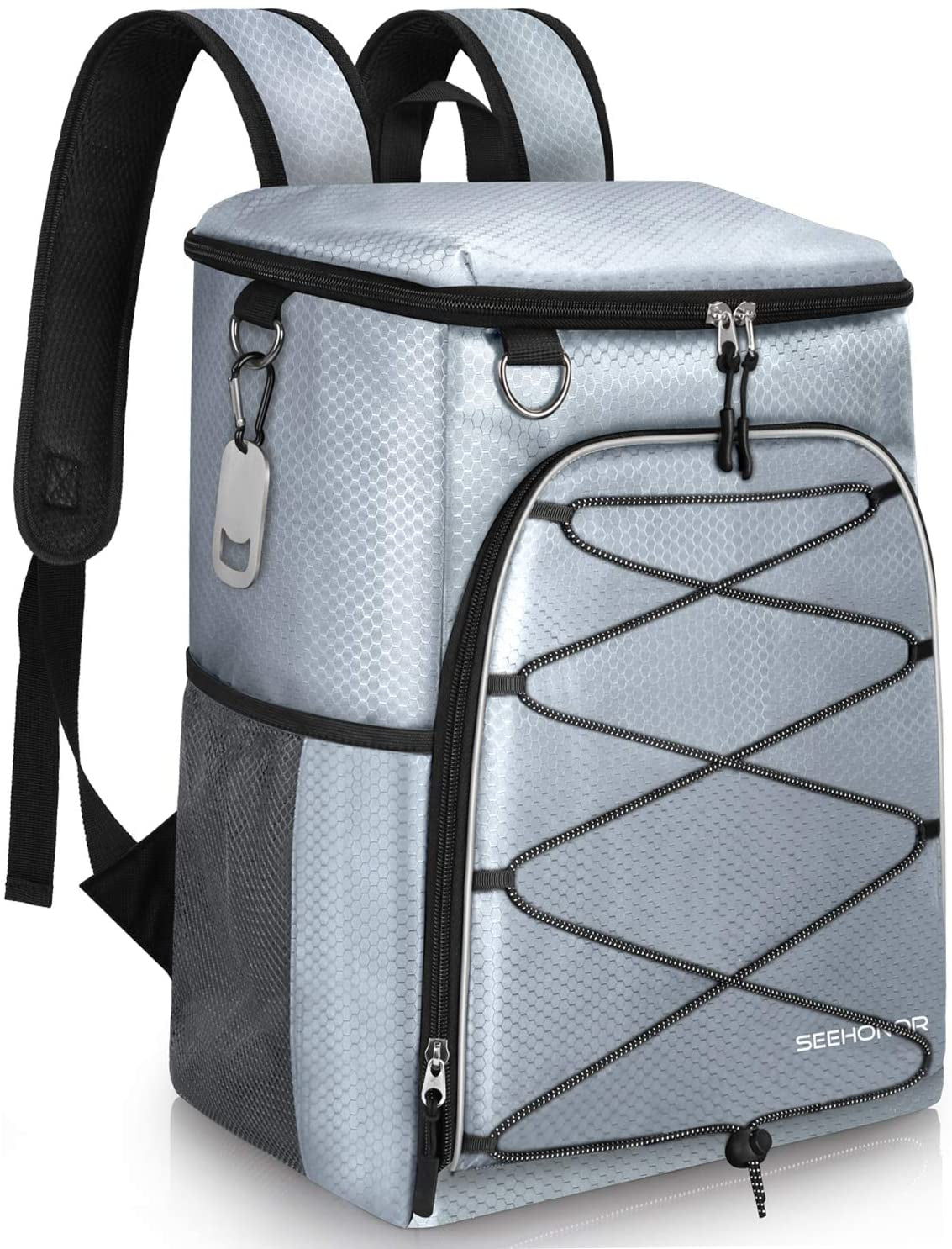 SEEHONOR Insulated Cooler Backpack Leakproof Soft Cooler Bag Lightweight Backpack Cooler for Lunch Picnic Fishing Hiking Camping Park Beach, 25 Cans SEEHONOR Silver