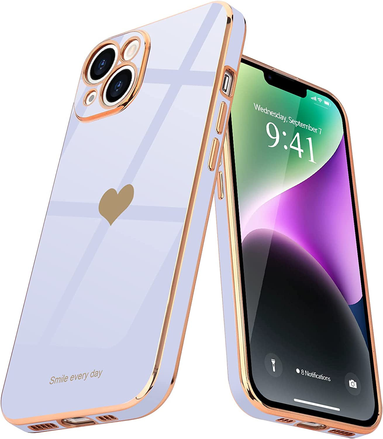 Teageo for Iphone 14 plus Case for Women Girl Cute Love Heart Luxury Plating Soft Bling Back Cover Raised Full Camera Protection Bumper Silicone Shockproof Phone Case for Iphone 14 Plus, White janzee Purple