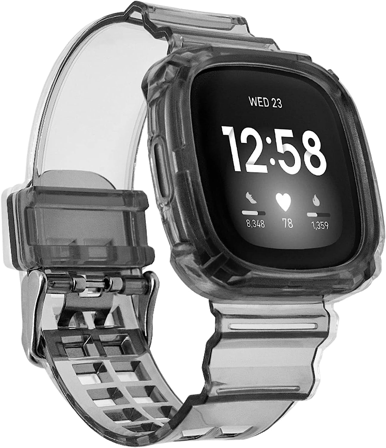 Afoskce Bands for Fitbit Versa 3 Bands/Fitbit Sense Bands/Fitbit Sense 2 Bands/Fitbit Versa 4 Bands for Women Men,Adjustable TPU Clear Bumper Protective Case Replacement Band for Watch Afoskce Black