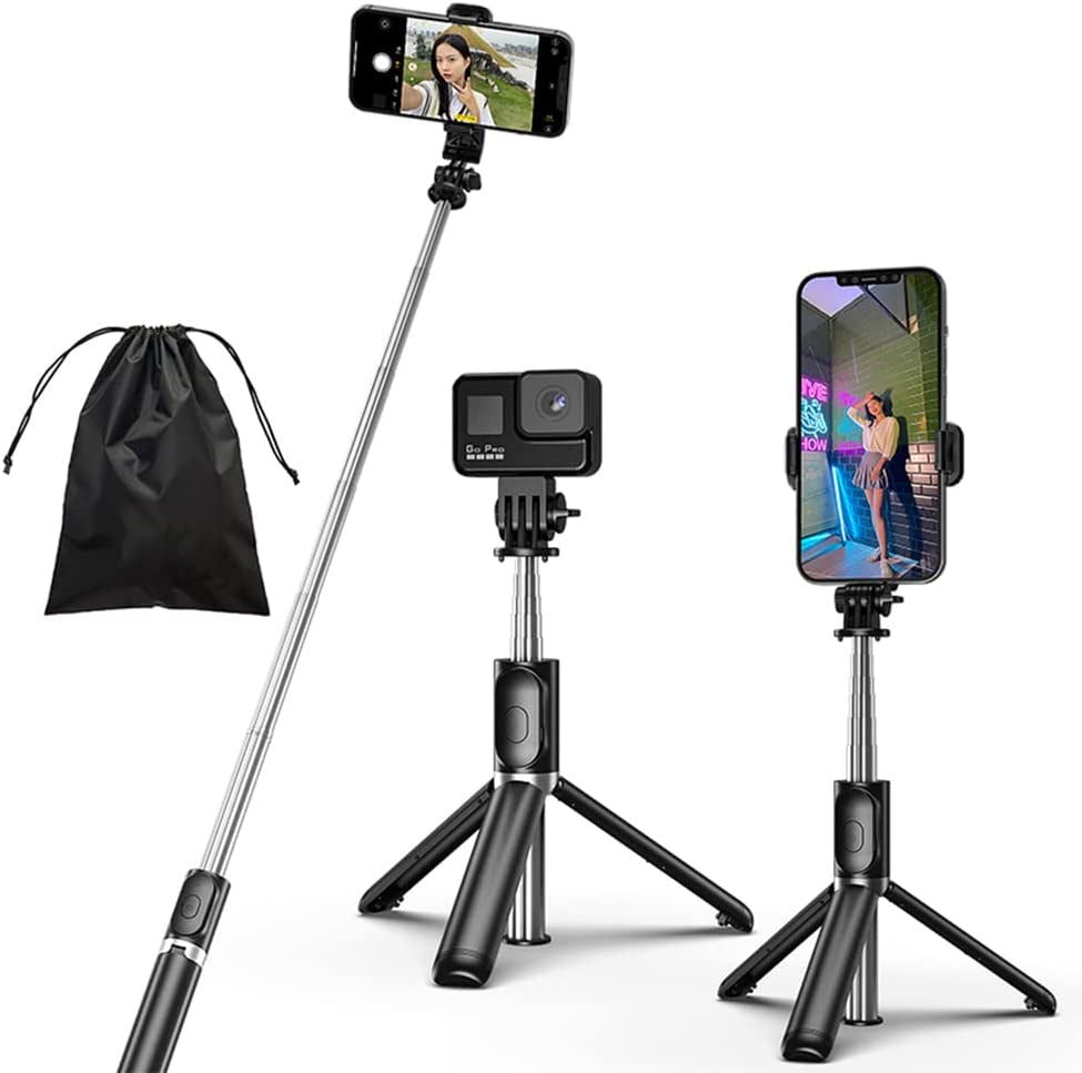 KOMI Selfie Stick - 4 in 1 Selfie Stick Tripod Extendable Phone Tripod Portable with Detachable Wireless Remote Compatible with Iphone Samsung Camera Android (Mini Black) KOMI Black