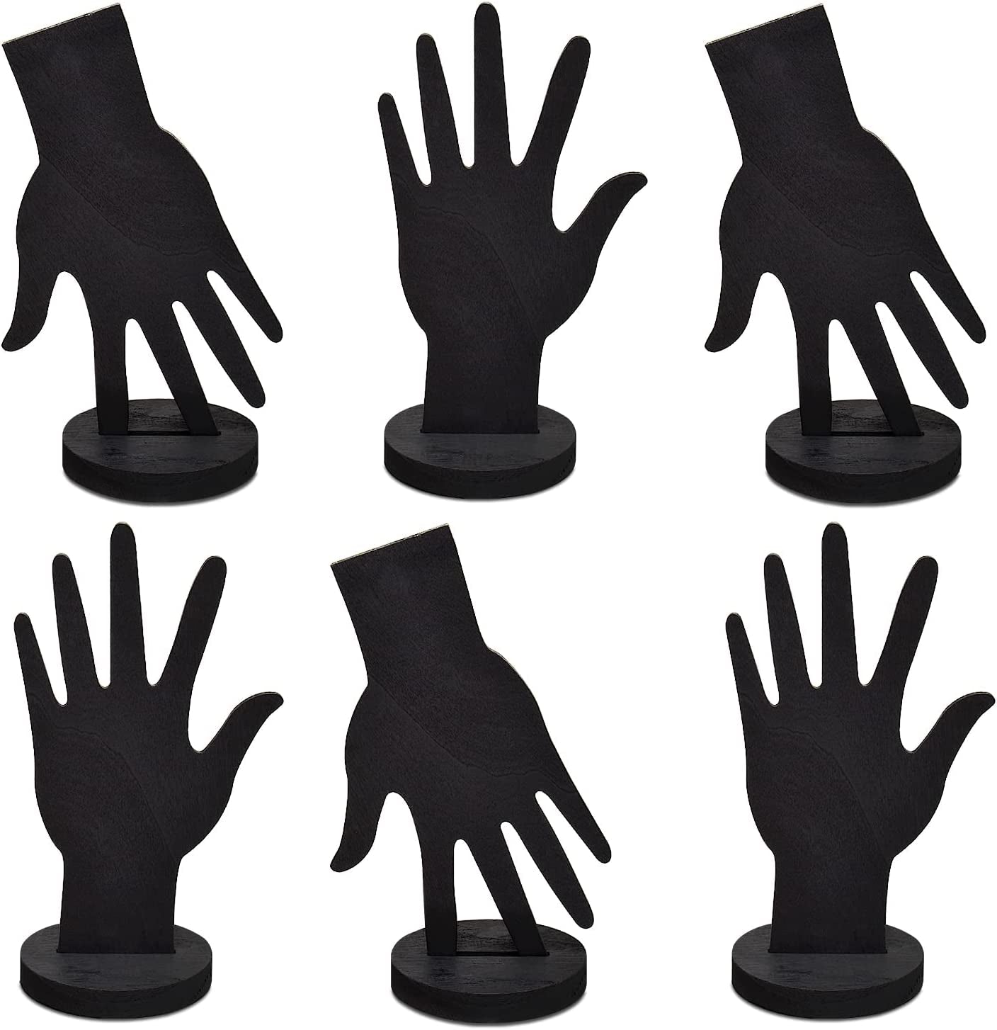 MOOCA 6 Pcs Set Wooden Hand Form Jewelry Display Bracelet Ring Stand Holder, Wooden Mannequin Finger Hand Display, Wooden Hand Jewelry Display Holder, Brown MOOCA Black