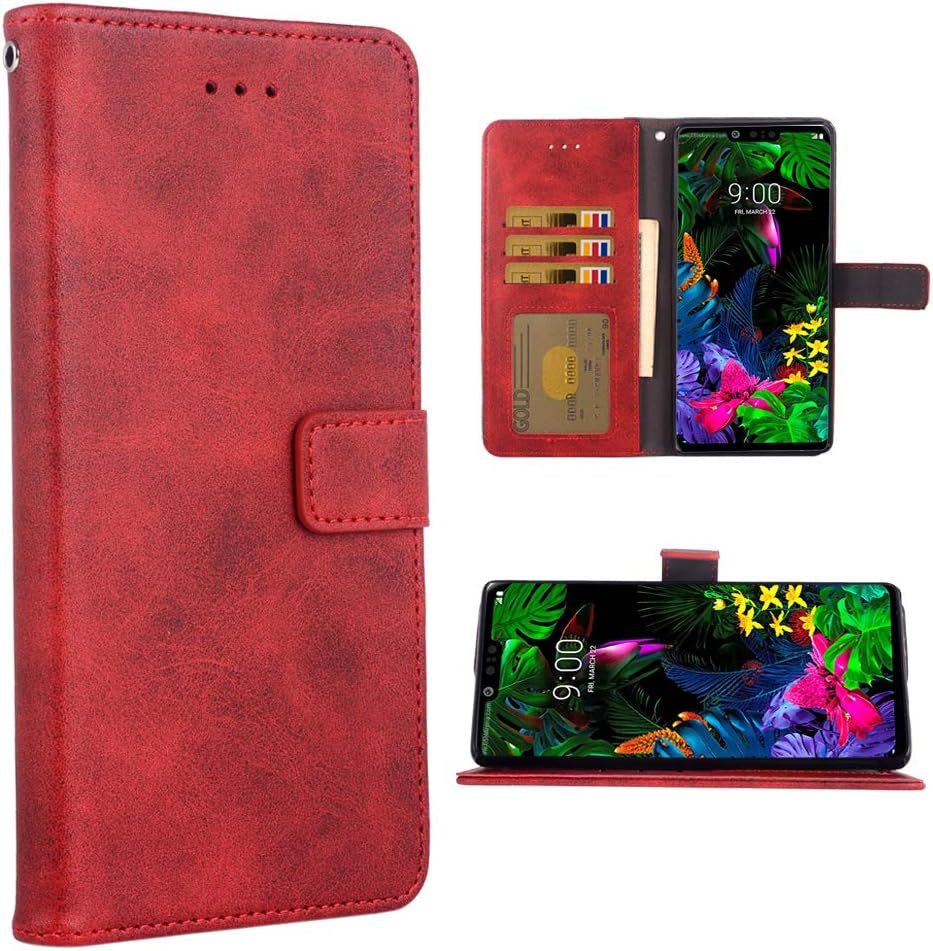 Phone Case for LG G8 Thinq Folio Flip Wallet Case,Pu Leather Credit Card Holder Slots Full Body Protection Kickstand Hard Hybrid Protective Phone Cover for LGG8 Thin Q G 8 G8Thinq Lgg8Thinq 8G Black Asuwish Red For Lg G8