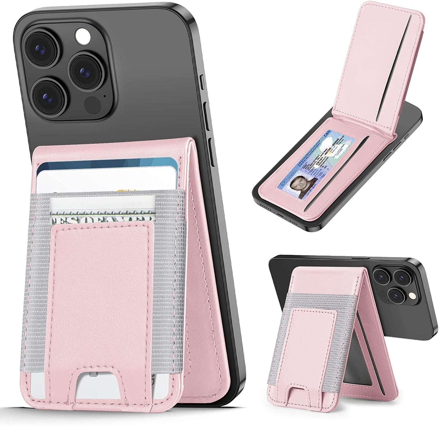 Magnetic Wallet, Magsafe Wallet Adjustable Stand, Magnetic Card Holder, ≥10 Cards, 4 Card Slots, for Iphone 14 Pro Max/14 Plus/14 Pro/14/13/13 Pro/13 Pro Max/12/12 Pro/12 Pro Max, Not for Iphone Mini Miroddi Pink