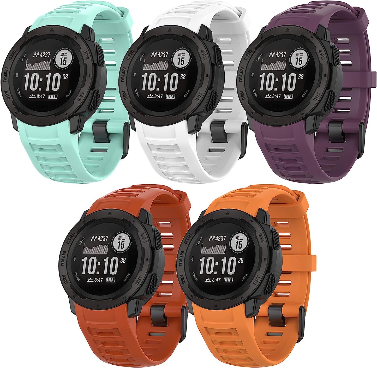 QGHXO Band for Garmin Instinct, Soft Silicone Replacement Watch Band Strap for Garmin Instinct/Instinct Tide/Instinct Tactical/Instinct Solar/Instinct Esports (No Tracker) QGHXO 5PCS Girls