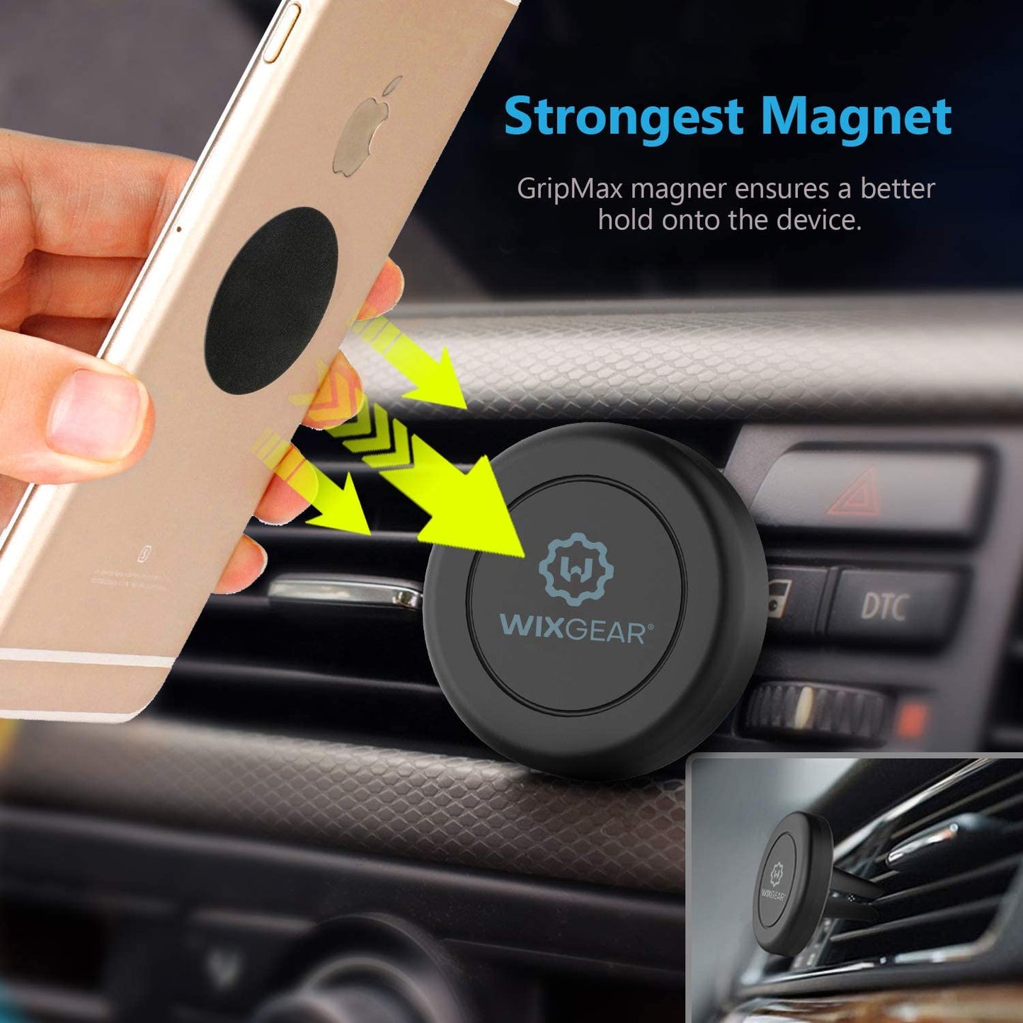 Wixgear Universal Air Vent Magnetic Phone Car Mount Holder with Fast Swift-Snap Technology for Smartphones and Mini Tablets, Black 1 Pack WizGear