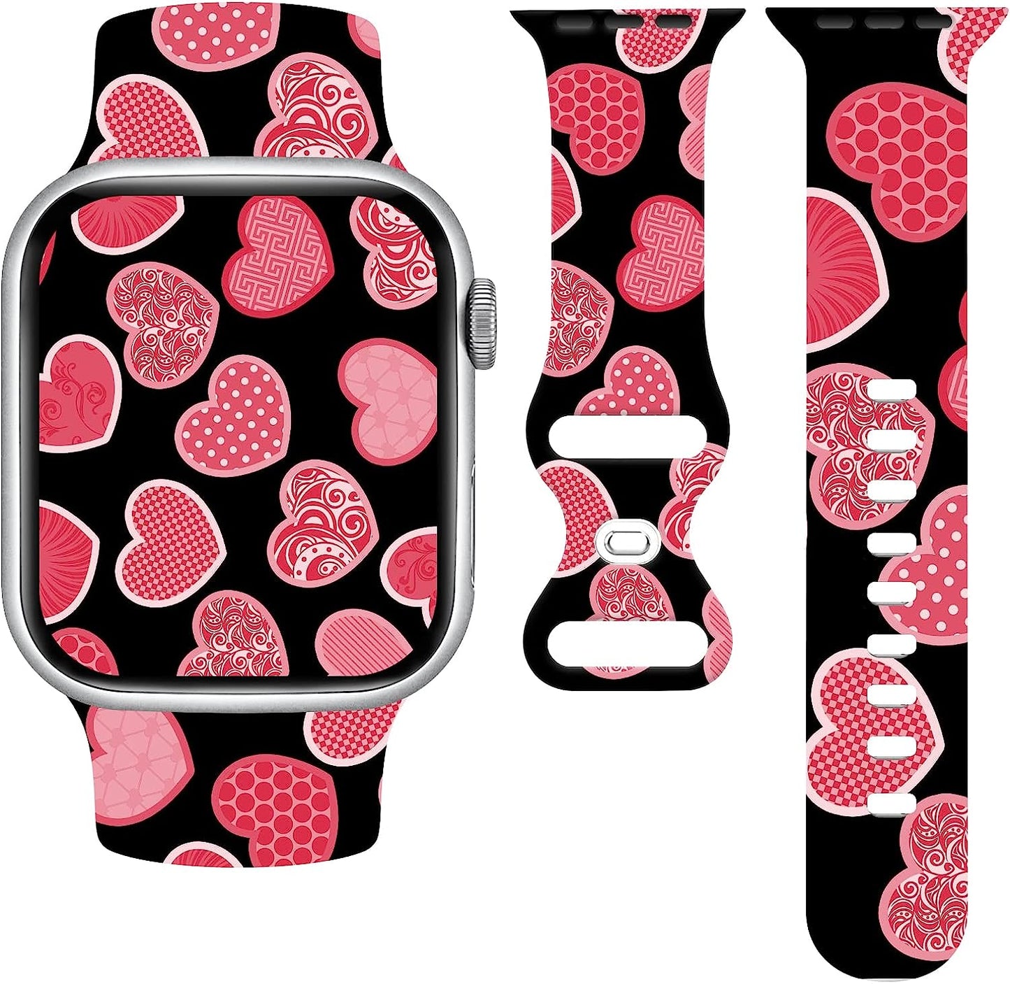 St. Patricks Day Watch Band Compatible with Apple Watch 38Mm 40Mm 41Mm 42Mm 44Mm 45Mm, Four Leaf Clover Shamrock Silicone Replacement Bands Wristbands Strap Compatible with All Iwatch Series WANSENCE Valentine's Day-1 42mm/44mm/45mm