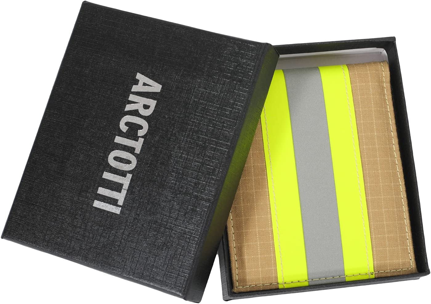 Slim Front Pocket Minimalist Smart Rfid Stitch Wallet for Men & Women, Mens Wallets Credit Card Holder Bifold Mighty Fabric, Inner Leather, Rfid Blocking Firefighter Gear Stripe, Chic Gift Box ARCTOTTI