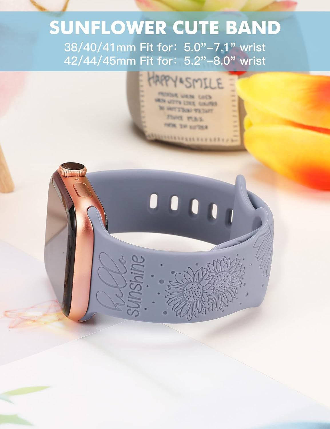 3 Packs Sunflower Engraved Bands Compatible with Apple Watch Bands 45Mm 44Mm 42Mm 49Mm Women Girls, Boho Floral Fancy Fashion Sport Silicone Flower Straps for Iwatch Series 9/Ultra/Se/8/7/6/5/4/3/2/1