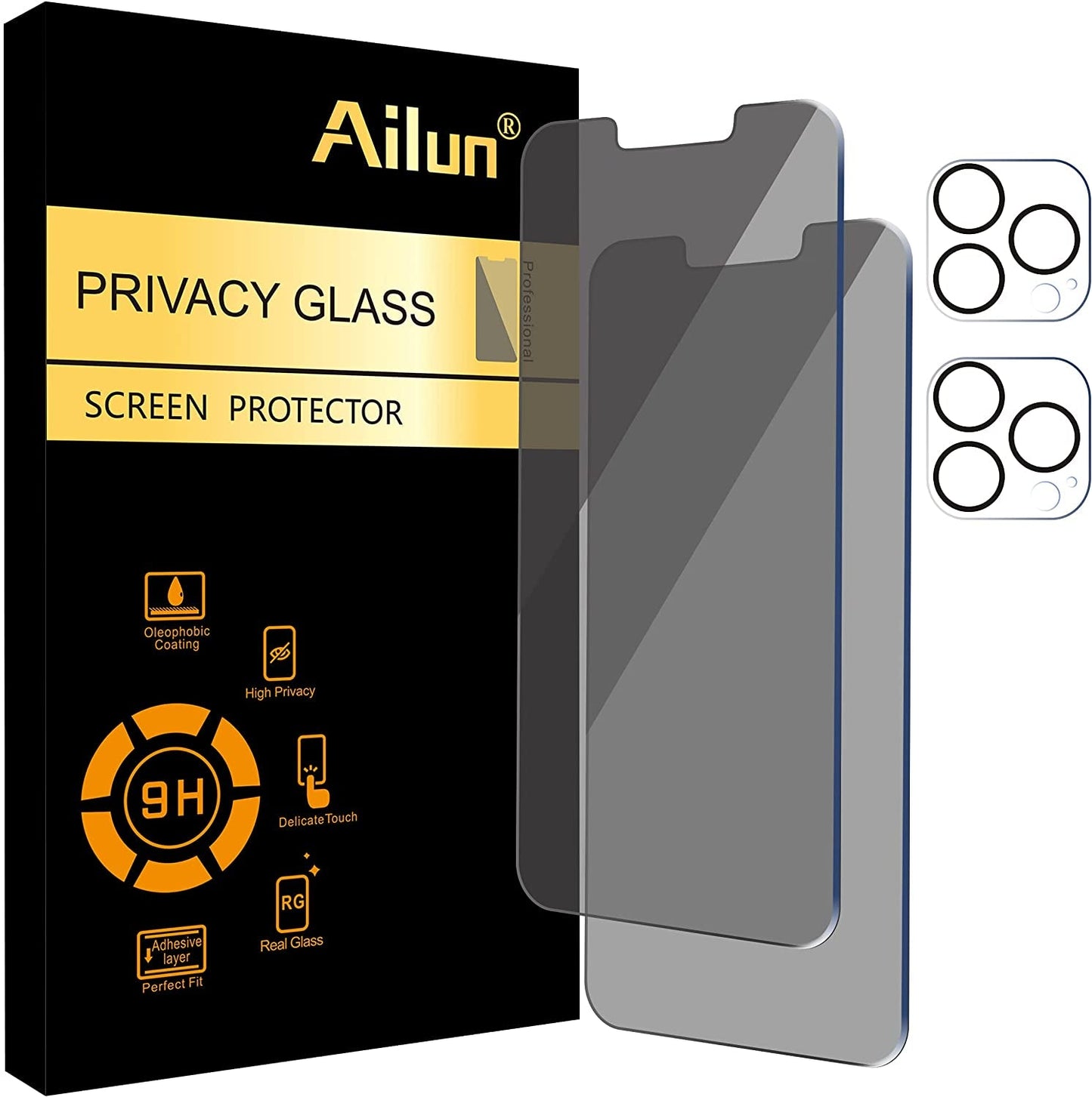 Ailun 3Pack Privacy Screen Protector for Iphone 15 plus [6.7 Inch]+3Pack Camera Lens Protector,Sensor Protection,Dynamic Island Compatible,Anti Spy Private Tempered Glass[9H Hardness][Black][6 Pack]  Ailun   