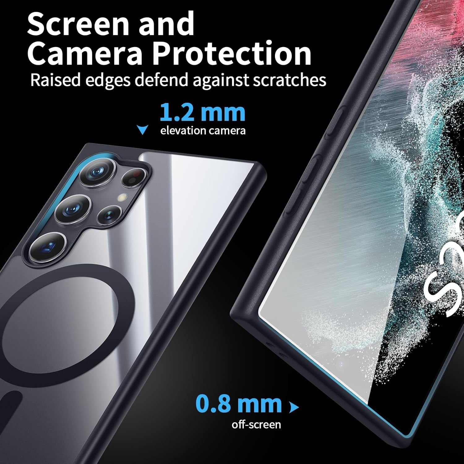 For Samsung Galaxy S22 Ultra Case（Only）.Magnetic Cover for S22 Ultra，Soft Frosted Frame&Hard Clear Back,Shockproof Drop Protection.Compatible with Magsafe 6.8'' (Black)