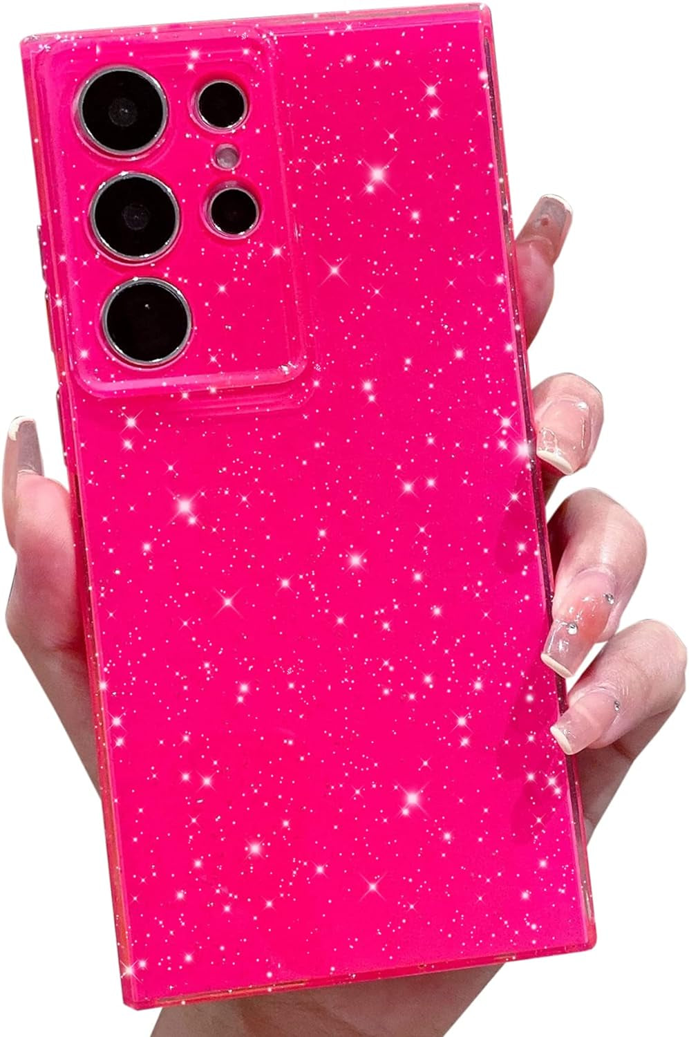 Cute Glitter Neon Case for Samsung Galaxy S22 Ultra Case, Slim Silicone Protective Sparkly Bling Phone Case for Women Girls (Bright Green)