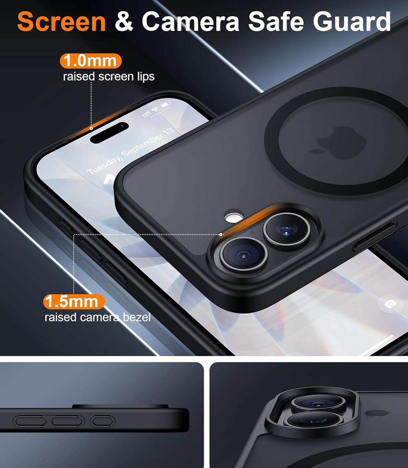 Red2Fire Designed for Iphone 17 Case Magnetic, (Compatible with Magsafe) (Military Grade Drop Protection) Translucent Matte Shockproof Phone Case for Iphone 17 6.3"-Black