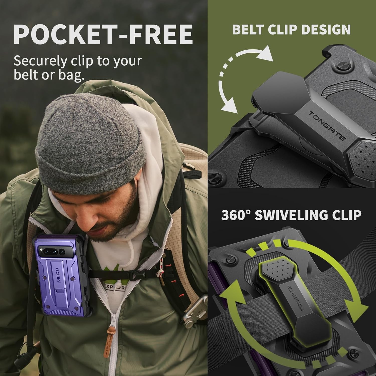 Tongate for Google Pixel Fold Case(2023), [Bulit-In Screen Protector] [Hinge Protection] Military Grade Dual Layer Shockproof Rugged Phone Case with Kickstand & Belt Clip for Pixel Fold 5G, Purple  Tongate   