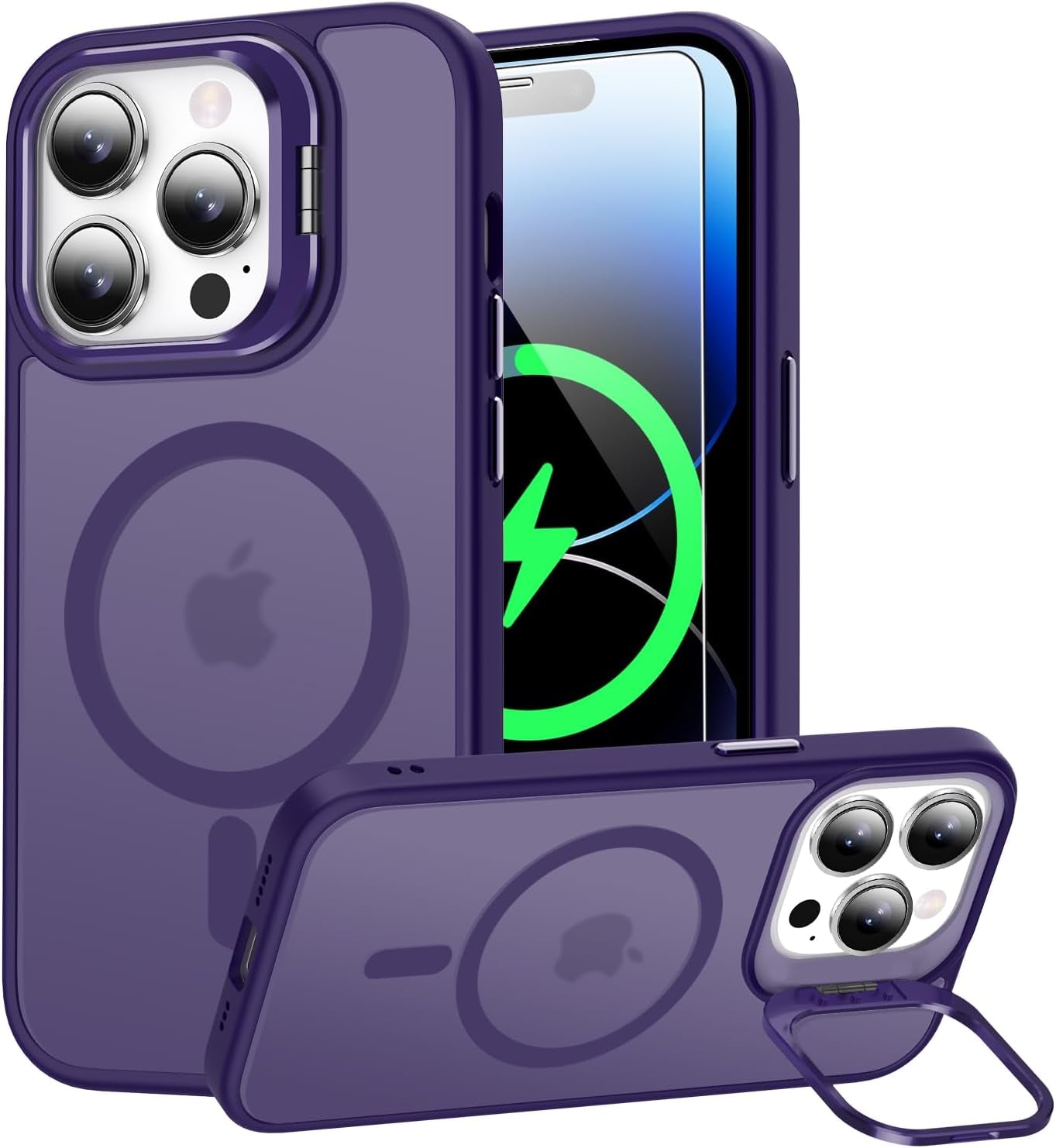 Goodon Magnetic for Iphone 14 Pro Max Case with Screen Protector, [Compatible with Magsafe] [ Built-In Metal Kickstand] Military-Grade Protection Shockproof Matte 6.7" Phone Case - Yellow  Goodon Purple Magnetic Iphone 14 Pro 6.1" 