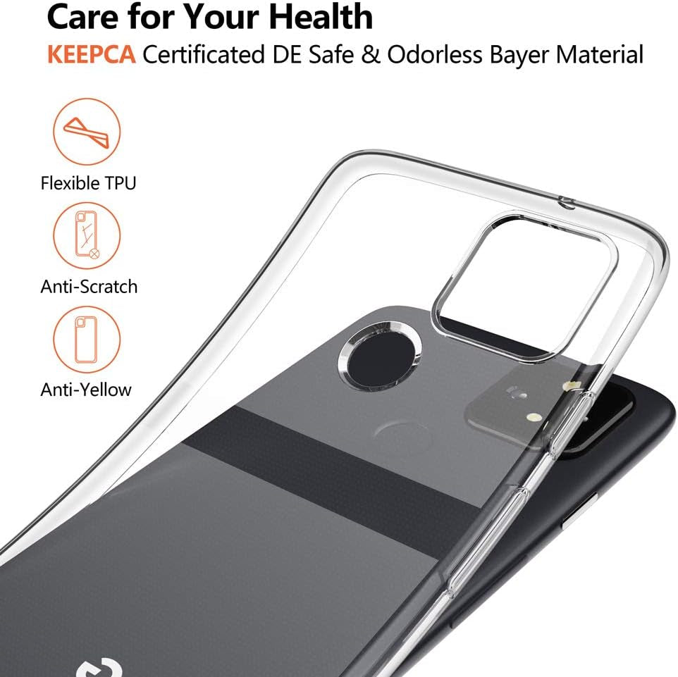 For Google Pixel 5 Clear Case,Slim Thin Soft Skin Silicone Flexible TPU Rubber Gel Lightweight Anti-Scratch Shockproof Protective Cases Cover for Google Pixel 5,Crystal Clear  KEEPCA   
